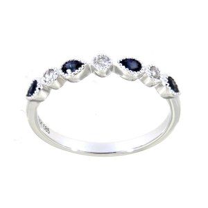Pear Diamond Half Eternity Blue Sapphire Band